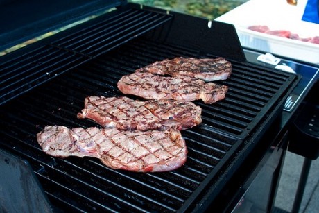 New-York cut striploin horse steaks on the grill.