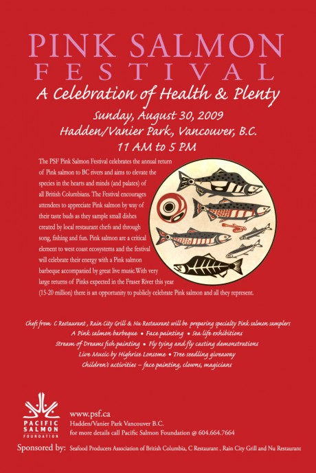 Pink Salmon Festival poster for Aug. 30 at Vanier Park in Vancouver.