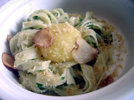 Egg Noodles, Hen Yolk, lemon, Albcore Tune "Bonito style", parsley.