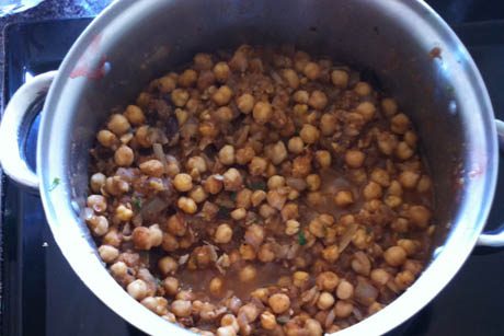 Pot of chole, or curried chickpeas
